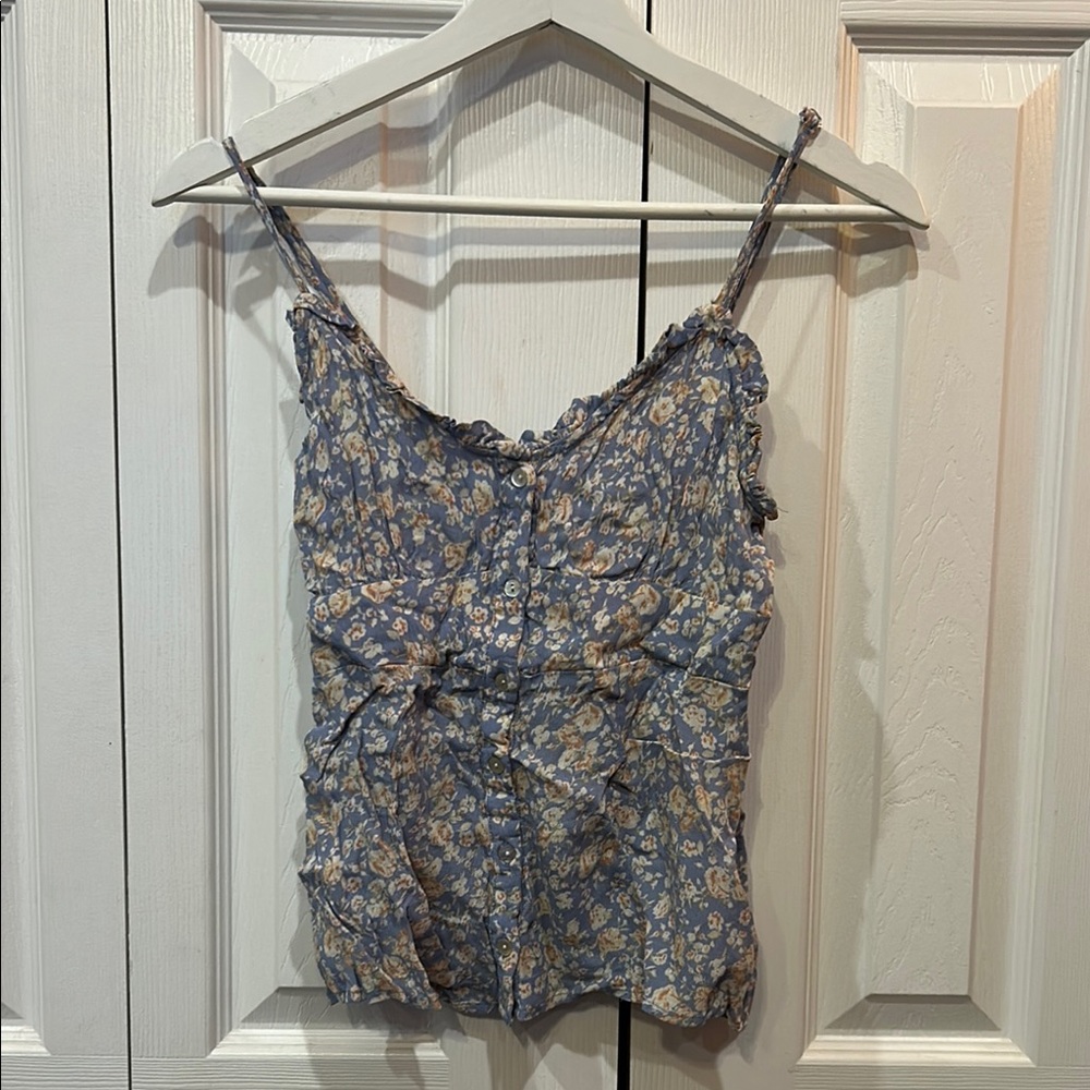 Vintage-Inspired Versona Floral Blue Spaghetti Strap Top